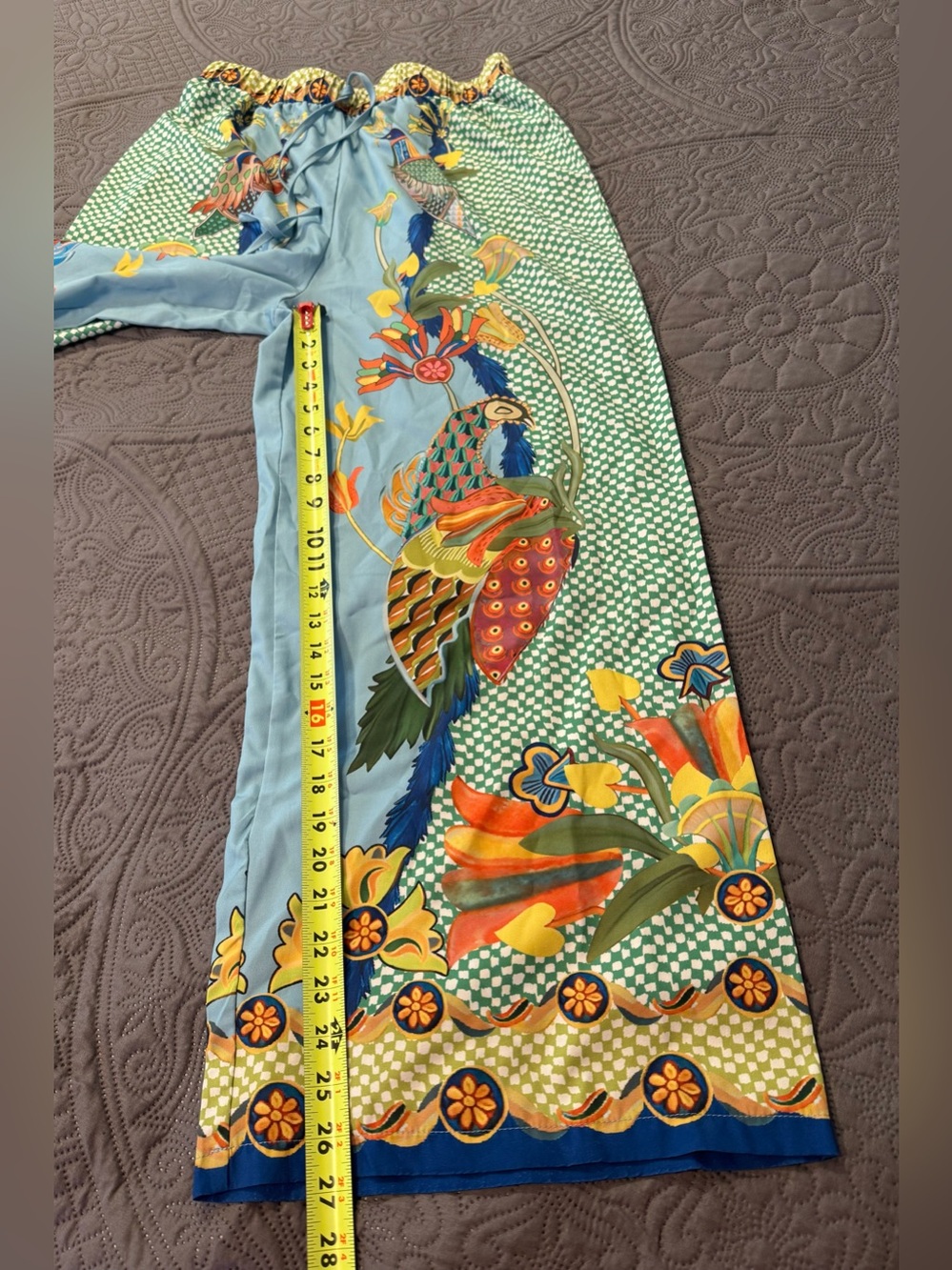 Wide-Leg Parrot Print Pants in Light Blue and Green - Picture 10 of 10